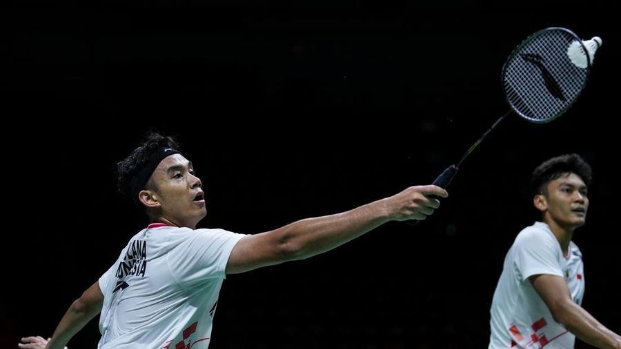 Muhammad Shohibul Fikri dan Bagas Maulana lolos ke Final Thailan Open 2023. (Getty Images/Shi Tang)