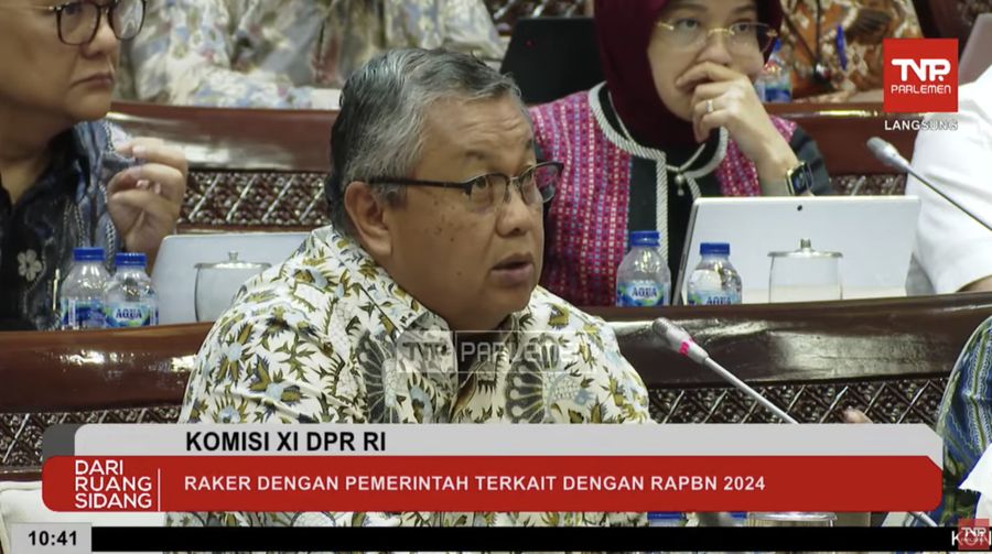 Gubernur Bank Indonesia Perry Warjiyo dalam rapat kerja dengan KOMISI XI DPR RI. (Tangkapan Layar Youtube TVR PARLEMEN)