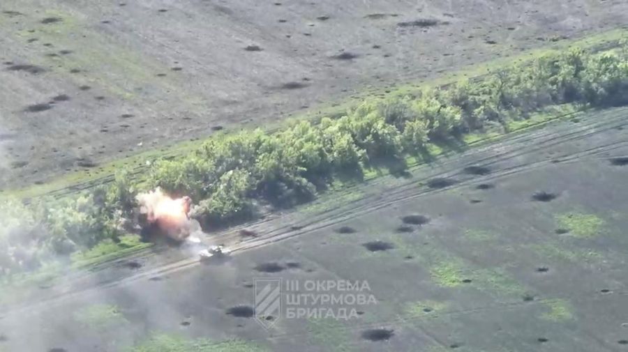 View of military vehicles as Ukrainian forces destroy Russian positions in direction of Bakhmut, near Klischiivka, Donetsk Region, Ukraine, in this screengrab taken from a video released on June 4, 2023.     3rd Assault Brigade / Ukrainian Armed Forces Press Service/Handout via REUTERS    THIS IMAGE HAS BEEN SUPPLIED BY A THIRD PARTY. MANDATORY CREDIT