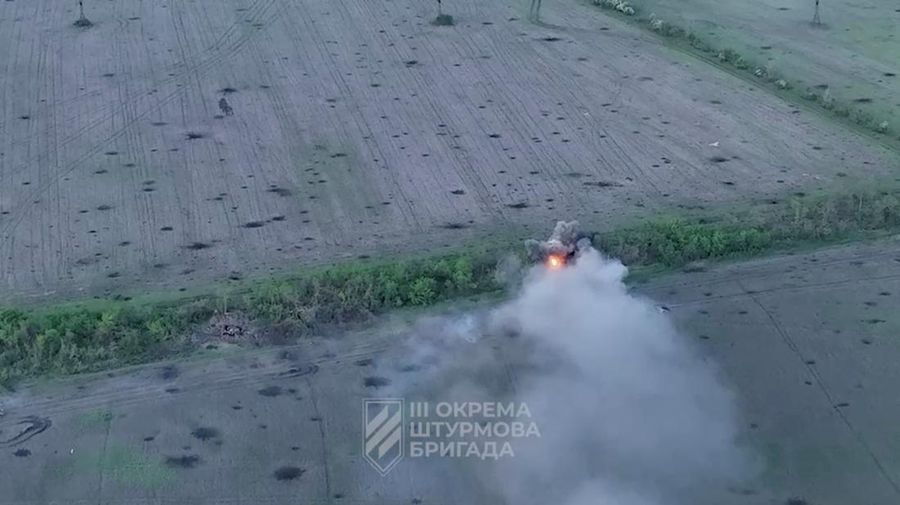View of military vehicles as Ukrainian forces destroy Russian positions in direction of Bakhmut, near Klischiivka, Donetsk Region, Ukraine, in this screengrab taken from a video released on June 4, 2023.     3rd Assault Brigade / Ukrainian Armed Forces Press Service/Handout via REUTERS    THIS IMAGE HAS BEEN SUPPLIED BY A THIRD PARTY. MANDATORY CREDIT