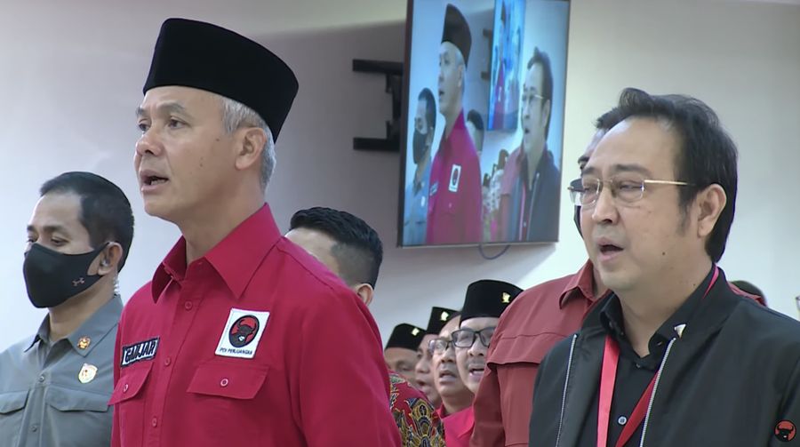 Calon Presiden RI 2024 Ganjar Pranowo dalam Rapat Kerja Nasional PDIP ke - III. (Tangkapan Layar Youtube PDI Perjuangan)