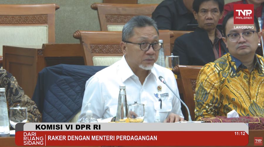 Menteri Perdagangan Zulkifli Hasan saat rapat kerja dengan Komisi VI DPR RI. (Tangkapan Layar Youtube TVR PARLEMEN)