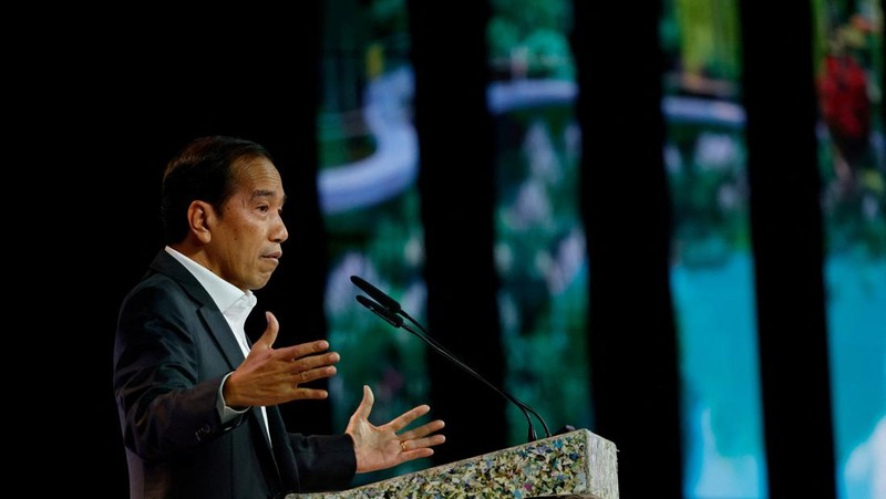 Pidato Presiden Jokowi di acara Ecosperity Week, Singapura, 7 Juni 2023. REUTERS/Edgar Su