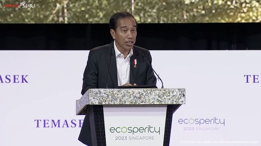 Pidato Presiden Jokowi Pada Ecosperity Week, Singapura, 7 Juni 2023. (Tangkapan Layar Youtube Sekretariat Presiden)