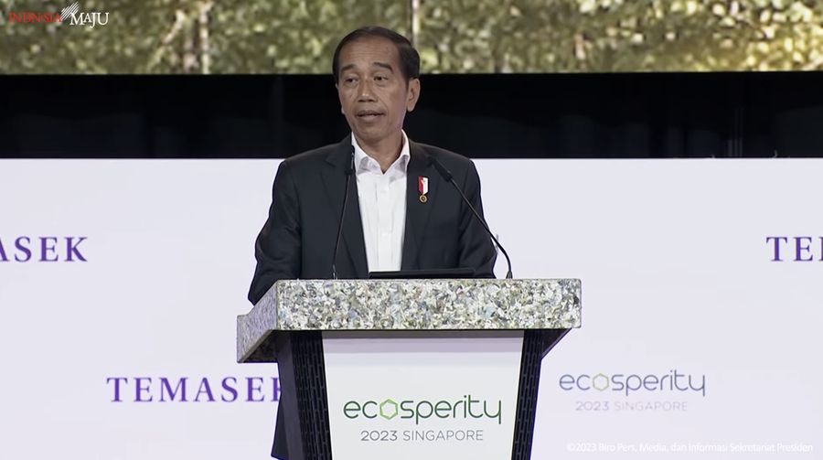 Pidato Presiden Jokowi Pada Ecosperity Week, Singapura, 7 Juni 2023. (Tangkapan Layar Youtube Sekretariat Presiden)