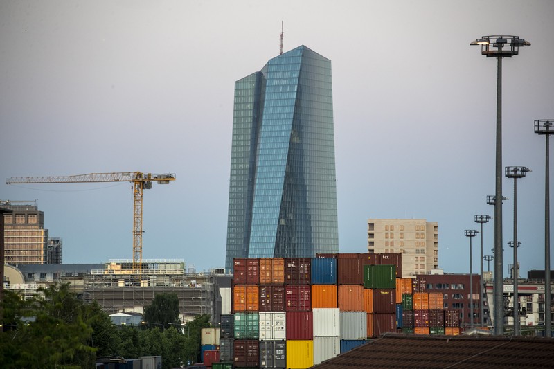 08 June 2023, Hesse, Frankfurt/Main: A thunderstorm passes over Frankfurt's bank towers in the morning, while on the left there are already signs of better weather. Photo: Frank Rumpenhorst/dpa (Photo by Frank Rumpenhorst/picture alliance via Getty Images)