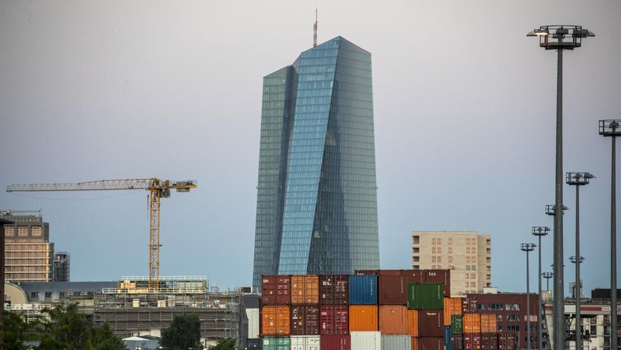 08 June 2023, Hesse, Frankfurt/Main: A thunderstorm passes over Frankfurt's bank towers in the morning, while on the left there are already signs of better weather. Photo: Frank Rumpenhorst/dpa (Photo by Frank Rumpenhorst/picture alliance via Getty Images)