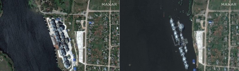 Gambar satelit selebaran milik Planet Labs PBC ini menunjukkan sungai Dnipro di Korsunka pada 5 Juni 2023, menyusul banjir yang meluas akibat kerusakan bendungan Kakhovka dan (kanan) gambar satelit selebaran ini milik Planet Labs PBC menunjukkan banjir di sungai Dnipro di Korsunka pada 6 Juni 2023, menyusul banjir yang meluas yang disebabkan oleh kerusakan bendungan Kakhovka. Gambar satelit selebaran milik Planet Labs PBC ini menunjukkan sungai Dnipro di Korsunka pada 5 Juni 2023, menyusul banjir yang meluas akibat kerusakan bendungan Kakhovka dan (kanan) gambar satelit selebaran ini milik Planet Labs PBC menunjukkan banjir di sungai Dnipro di Korsunka pada 6 Juni 2023, menyusul banjir yang meluas yang disebabkan oleh kerusakan bendungan Kakhovka.