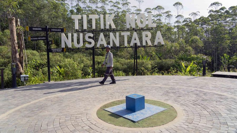 Signage at the construction site of the country's new capital Nusantara, known as IKN, in Penajam Paser Utara, East Kalimantan province, Indonesia, Wednesday, March 8, 2023. Indonesia is offering more tax cuts and looser terms for land acquisitions under a new rule as it struggles to attract more investors to its $34 billion new capital project. Photographer: Rony Zakaria/Bloomberg via Getty Images