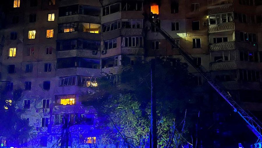 A view shows an apartment building damaged during a massive Russian drone strike, amid Russia's attack on Ukraine, in Odesa, Ukraine June 10, 2023. Press Service of the Operational Command South of the Ukrainian Armed Forces/Handout via REUTERS ATTENTION EDITORS - THIS IMAGE HAS BEEN SUPPLIED BY A THIRD PARTY.
