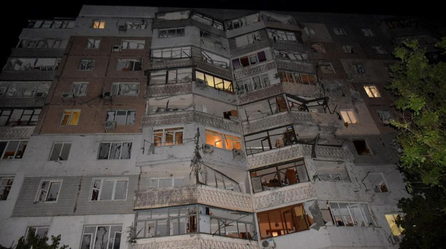 A view shows an apartment building damaged during a massive Russian drone strike, amid Russia's attack on Ukraine, in Odesa, Ukraine June 10, 2023. Press Service of the Operational Command South of the Ukrainian Armed Forces/Handout via REUTERS ATTENTION EDITORS - THIS IMAGE HAS BEEN SUPPLIED BY A THIRD PARTY.