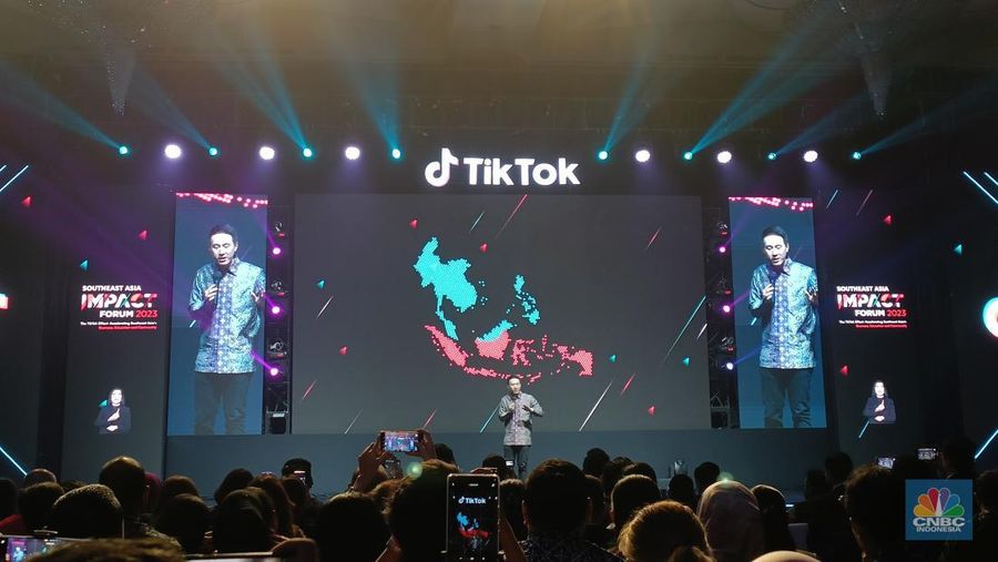 CEO Shou Chew datang ke Indonesia dalam acara Tiktok Southeast Asia Forum 2023, di Jakarta, Kamis (15/6/2023). (CNBC Indonesia/Novina Putri Bestari)