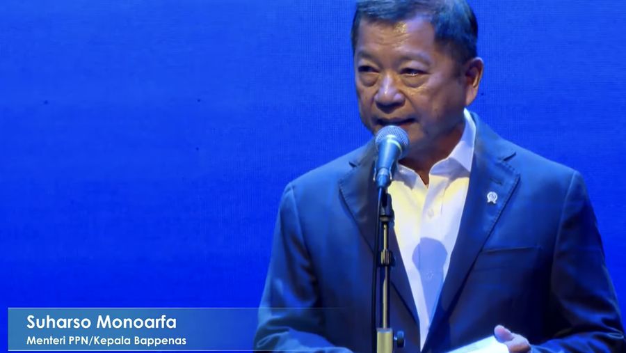 Menteri PPN/Kepala Bappenas, Suharso Monoarfa dalam acara Indonesia Emas 2045, Kamis (15/6/2023). (Tangkapan layar Youtube  Bappenas RI)