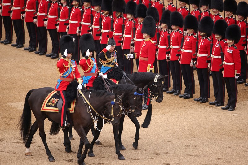 BRITAIN-ROYALS/KING-BIRTHDAY Britain's King Charles and other members of the British royal family ride down The Mall on the day of Trooping the Colour parade to honour the king's official birthday, in London, Britain, June 17, 2023. Sgt Donald C Todd/UK MoD/Handout via REUTERS THIS IMAGE HAS BEEN SUPPLIED BY A THIRD PARTY. MANDATORY CREDIT