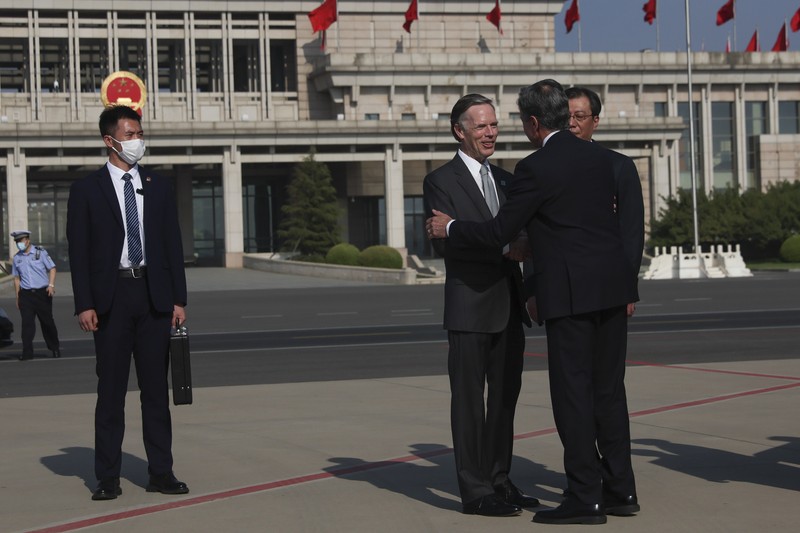 U.S. Secretary of State Antony Blinken arrives in Beijing, Sunday, June 18, 2023. (Leah Millis/Pool Photo via AP)