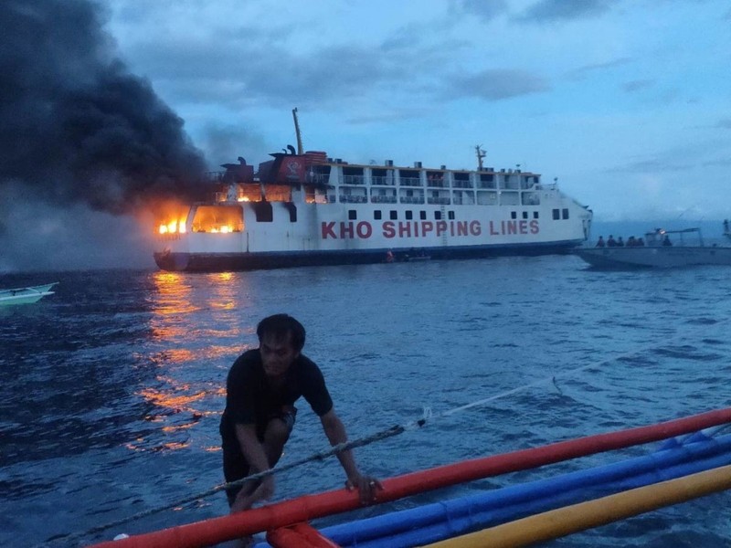 Smoke rises due to a massive fire at a ferry in Bohol, Philippines, June 18, 2023 in this handout image. Philippine Coast Guard/Handout via REUTERS    THIS IMAGE HAS BEEN SUPPLIED BY A THIRD PARTY. NO RESALES. NO ARCHIVES. MANDATORY CREDIT.