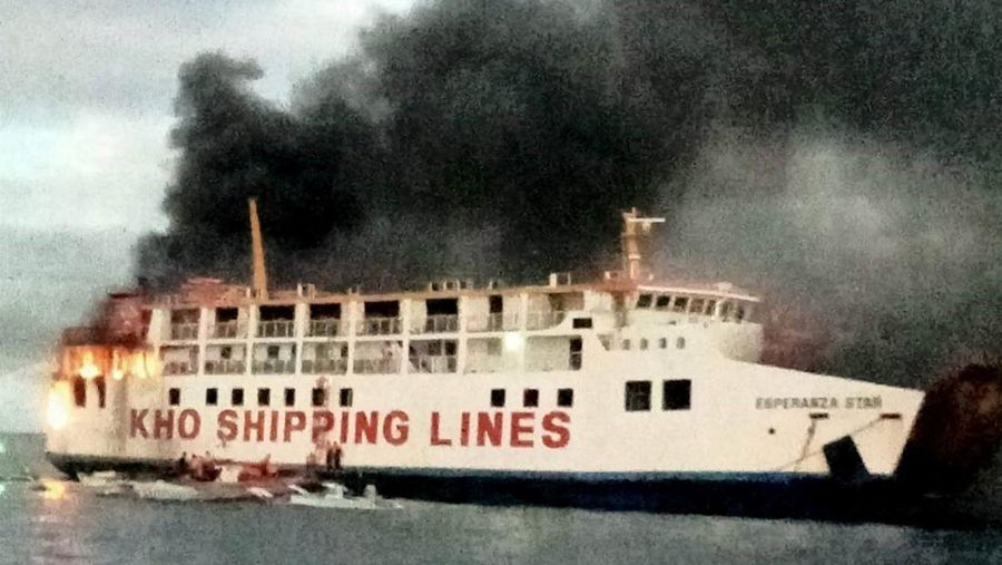 Smoke rises due to a massive fire at a ferry in Bohol, Philippines, June 18, 2023 in this handout image. Philippine Coast Guard/Handout via REUTERS    THIS IMAGE HAS BEEN SUPPLIED BY A THIRD PARTY. NO RESALES. NO ARCHIVES. MANDATORY CREDIT.