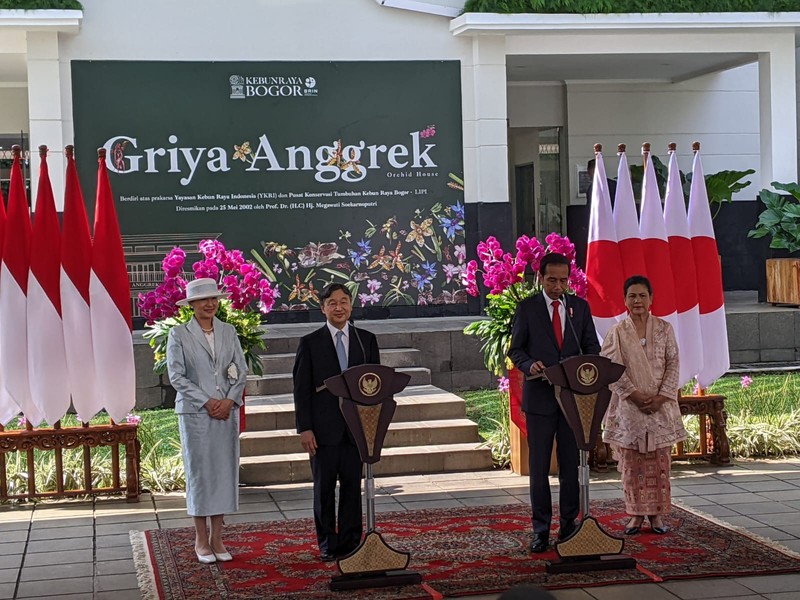 Presiden Joko Widodo terima kunjungan Kaisar Jepang Naruhito. (AP Photo/Achmad Ibrahim, Pool)