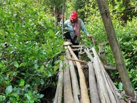 Nestapa Anak-Nenek Berjalan di Jembatan Bambu Selalu Jeblos