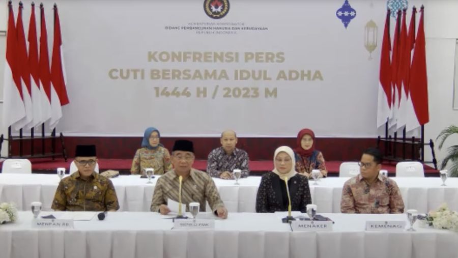 Menko PMK Muhadjir Effendy saat konferensi pers cuti besama Idul Adha 1444H. (YouTube/Kemenko PMK)