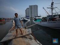 Penampakan Banjir Rob di Pelabuhan Sunda Kelapa