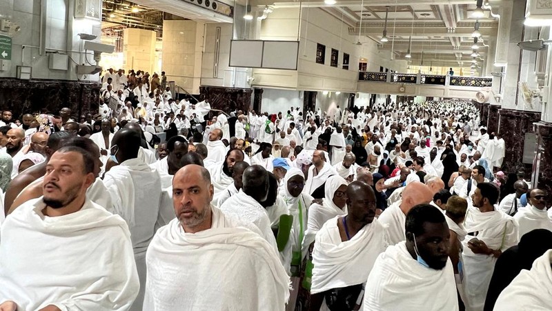 Muslim pilgrims circumambulate around the Kaaba, the cubic building at the Grand Mosque, during the annual hajj pilgrimage, in Mecca, Saudi Arabia, Thursday, June 22, 2023. Muslim pilgrims are converging on Saudi Arabia's holy city of Mecca for the largest hajj since the coronavirus pandemic severely curtailed access to one of Islam's five pillars. (AP Photo/Amr Nabil)