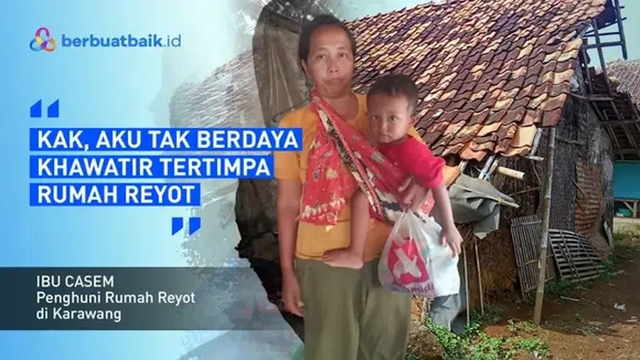 Casem merupakan warga Dusun Sarimulya, Desa Cilamaya, Kecamatan Cilamaya Weran, Kabupaten Karawang yang tinggal di rumah gubuk dengan kondisi mengkhawairkan. (Dok. Berbuat Baik Id)