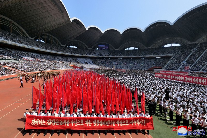NORTHKOREA-USA/ People attend a mass rally denouncing the U.S. in Pyongyang, North Korea, June 25, 2023 in this photo released by North Korea's Korean Central News Agency (KCNA). KCNA via REUTERS ATTENTION EDITORS - THIS IMAGE WAS PROVIDED BY A THIRD PARTY. REUTERS IS UNABLE TO INDEPENDENTLY VERIFY THIS IMAGE. NO THIRD PARTY SALES. SOUTH KOREA OUT. NO COMMERCIAL OR EDITORIAL SALES IN SOUTH KOREA.