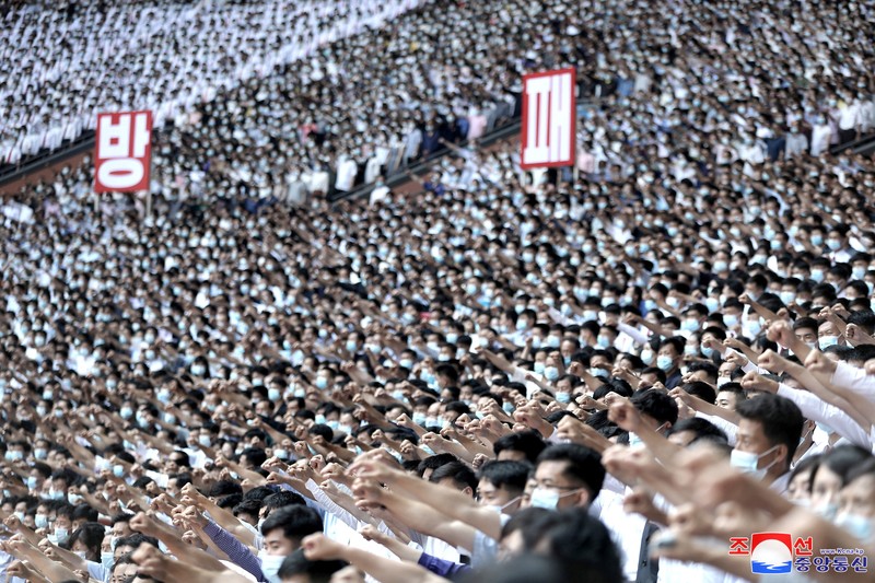 NORTHKOREA-USA/ People attend a mass rally denouncing the U.S. in Pyongyang, North Korea, June 25, 2023 in this photo released by North Korea's Korean Central News Agency (KCNA). KCNA via REUTERS ATTENTION EDITORS - THIS IMAGE WAS PROVIDED BY A THIRD PARTY. REUTERS IS UNABLE TO INDEPENDENTLY VERIFY THIS IMAGE. NO THIRD PARTY SALES. SOUTH KOREA OUT. NO COMMERCIAL OR EDITORIAL SALES IN SOUTH KOREA.