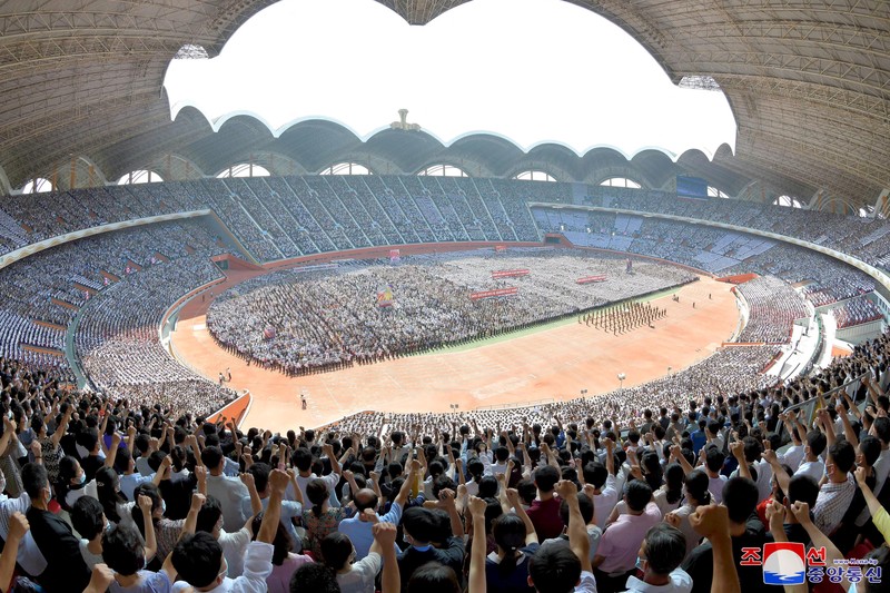 NORTHKOREA-USA/ People attend a mass rally denouncing the U.S. in Pyongyang, North Korea, June 25, 2023 in this photo released by North Korea's Korean Central News Agency (KCNA). KCNA via REUTERS ATTENTION EDITORS - THIS IMAGE WAS PROVIDED BY A THIRD PARTY. REUTERS IS UNABLE TO INDEPENDENTLY VERIFY THIS IMAGE. NO THIRD PARTY SALES. SOUTH KOREA OUT. NO COMMERCIAL OR EDITORIAL SALES IN SOUTH KOREA.