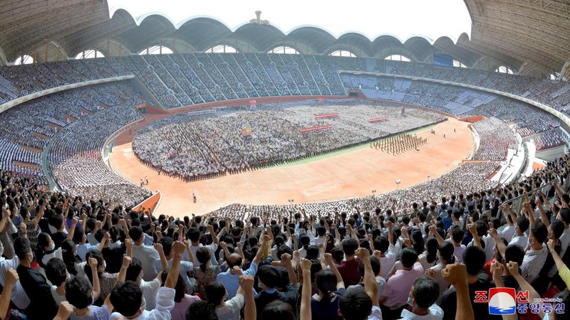 People attend a mass rally denouncing the U.S. in Pyongyang, North Korea, June 25, 2023 in this photo released by North Korea's Korean Central News Agency (KCNA).   KCNA via REUTERS    ATTENTION EDITORS - THIS IMAGE WAS PROVIDED BY A THIRD PARTY. REUTERS IS UNABLE TO INDEPENDENTLY VERIFY THIS IMAGE. NO THIRD PARTY SALES. SOUTH KOREA OUT. NO COMMERCIAL OR EDITORIAL SALES IN SOUTH KOREA.