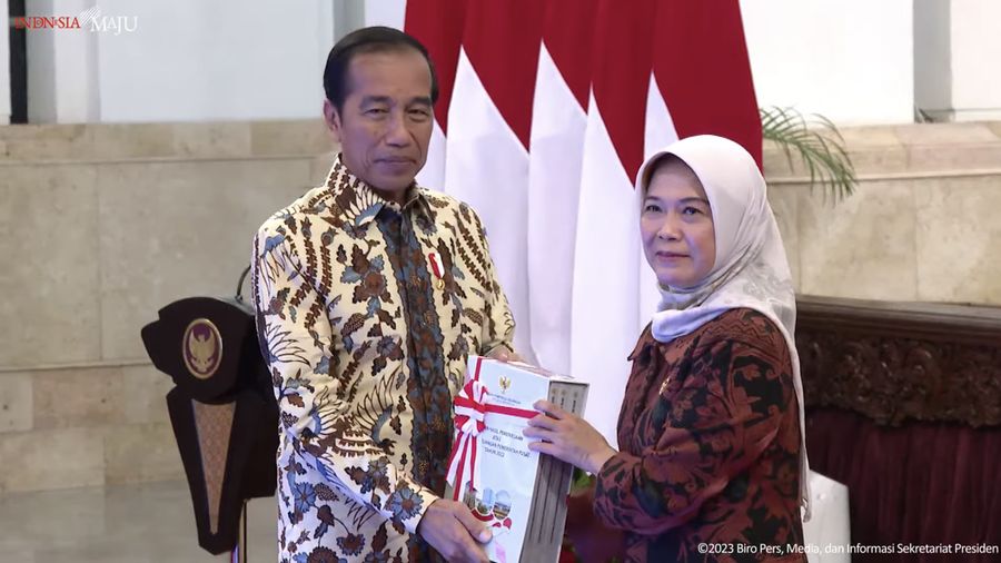 Presiden Joko Widodo saat Penyampaian LHP LKPP Tahun 2022, Istana Negara, 26 Juni 2023. (Tangkapan Layar Youtube Sekretariat Presiden)