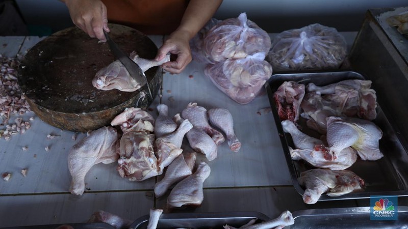 Harga ayam di pasar-pasar tradisional di Jakarta terus mengalami kenaikan selama dua bulan terakhir. (CNBC Indonesia/Tri Susilo)