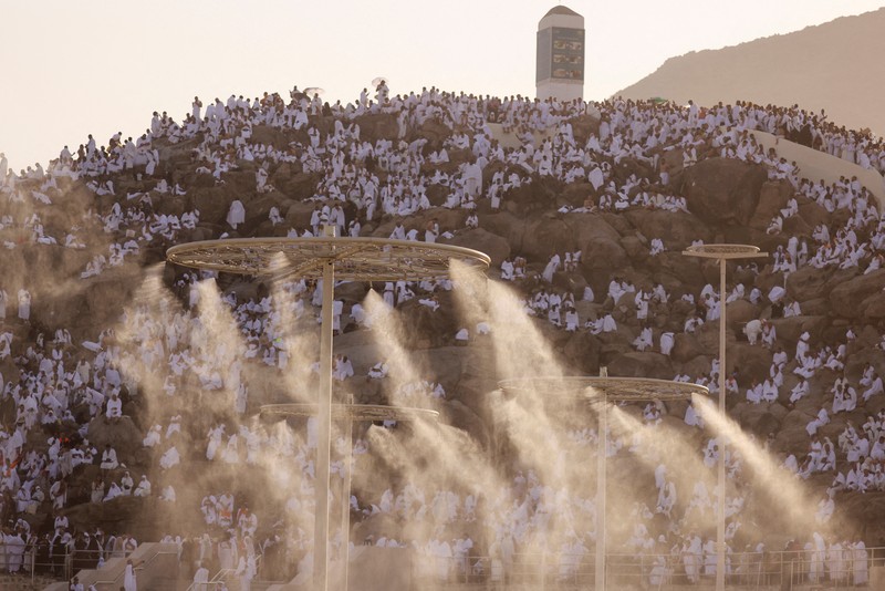 Muslim pilgrims gather on the Mount of Mercy at the plain of Arafat during the annual haj pilgrimage, outside the holy city of Mecca, Saudi Arabia, June 27, 2023. REUTERS/Mohamed Abd El Ghany