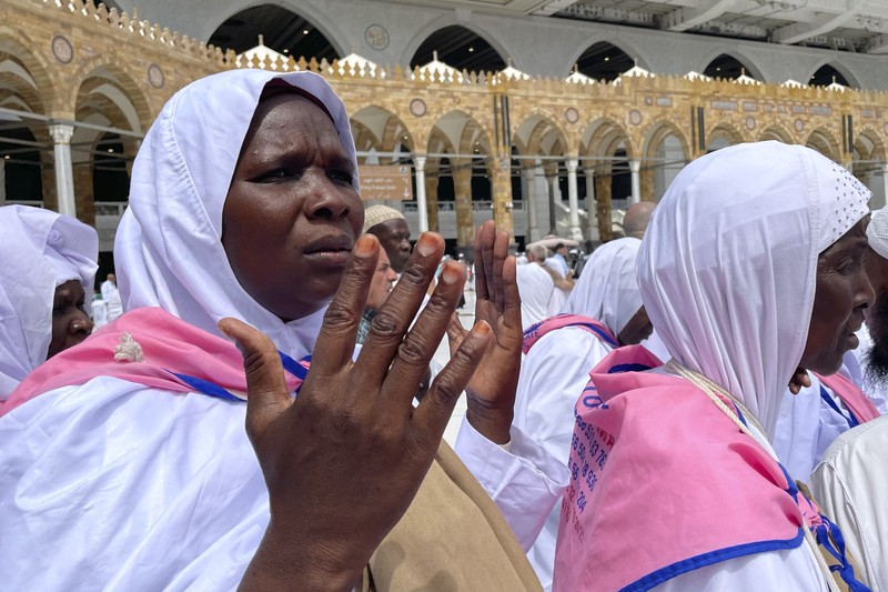 Muslim pilgrims circumambulate the Kaaba, the cubic building at the Grand Mosque, during the annual Hajj pilgrimage, in Mecca, Saudi Arabia, Saturday, July 1, 2023. (AP Photo/Amr Nabil)