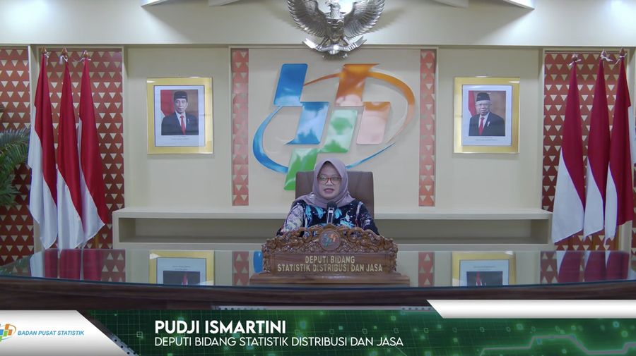 Deputi Bidang Statidtik Distribusi dan Jasa, Pudji Ismartini Rilis BPS Senin (3/7/2023). (Tangkapan layar Youtube BPS Statistics)