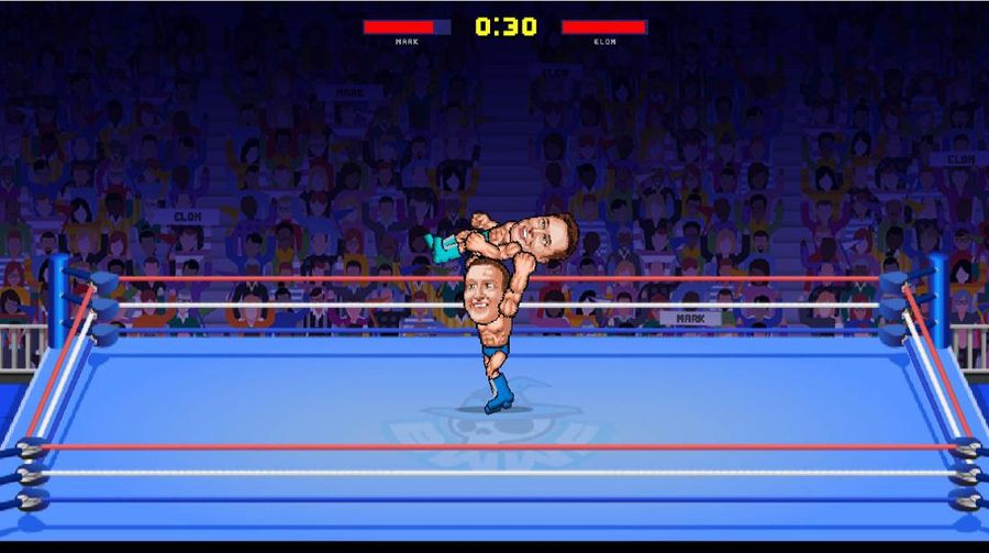 Tampilan game Zuck v Musk: Techbro Beatdown, dengan CEO Tesla Elon Musk dan CEO Meta Mark Zuckerberg sebagai karakter utama.