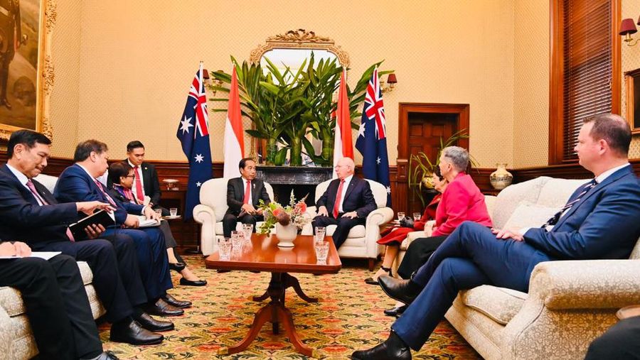 Usai melaksanakan pertemuan tatap muka bersama Gubernur Jenderal Australia David Hurley, Presiden Joko Widodo bertemu dengan Perdana Menteri (PM) Australia Anthony Albanese, di Admiralty House, pada Selasa, 4 Juli 2023. (Dok:  Laily Rachev - Biro Pers Sekretariat Presiden)