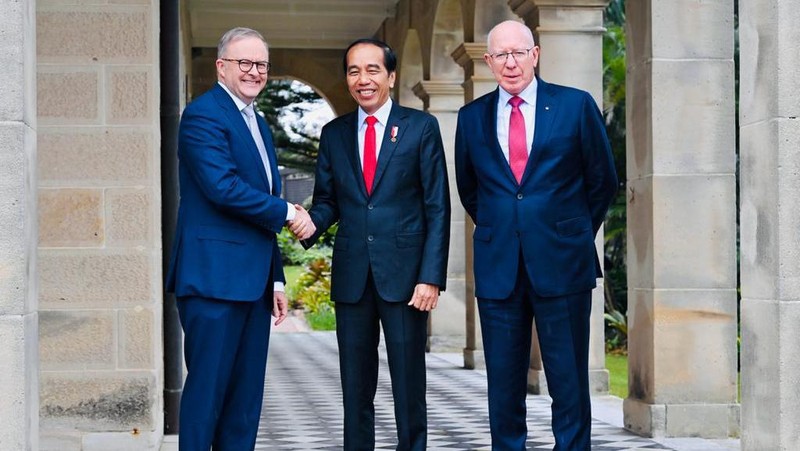 Usai melaksanakan pertemuan tatap muka bersama Gubernur Jenderal Australia David Hurley, Presiden Joko Widodo bertemu dengan Perdana Menteri (PM) Australia Anthony Albanese, di Admiralty House, pada Selasa, 4 Juli 2023. (Dok:  Laily Rachev - Biro Pers Sekretariat Presiden)
