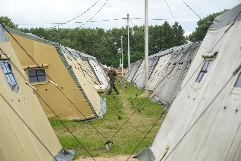 Belarus Russia Wagner A view of the Belarusian army camp near Tsel village, about 90 kilometers (about 55 miles) southeast of Minsk, Belarus, Friday, July 7, 2023. Maj. Gen. Leonid Kosinsky, an assistant to Belarus' defense minister, said that Russia's Wagner military contractor could use the army camp near Tsel if it relocates to Belarus under a deal that ended mercenary chief Yevgeny Prigozhin's abortive mutiny. (AP Photo/Alexander Zemlianichenko)
