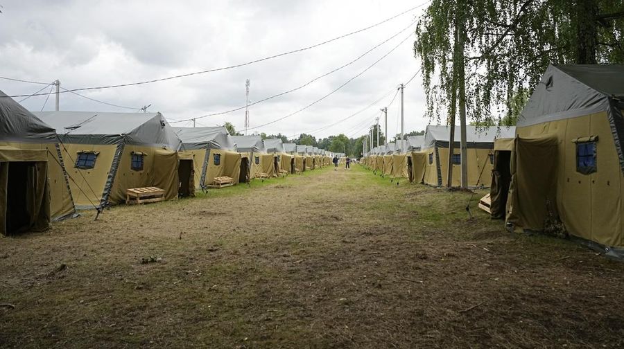 A view of the Belarusian army camp near Tsel village, about 90 kilometers (about 55 miles) southeast of Minsk, Belarus, Friday, July 7, 2023. Maj. Gen. Leonid Kosinsky, an assistant to Belarus' defense minister, said that Russia's Wagner military contractor could use the army camp near Tsel if it relocates to Belarus under a deal that ended mercenary chief Yevgeny Prigozhin's abortive mutiny. (AP Photo/Alexander Zemlianichenko)