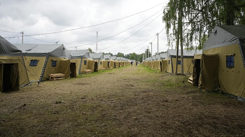 A view of the Belarusian army camp near Tsel village, about 90 kilometers (about 55 miles) southeast of Minsk, Belarus, Friday, July 7, 2023. Maj. Gen. Leonid Kosinsky, an assistant to Belarus' defense minister, said that Russia's Wagner military contractor could use the army camp near Tsel if it relocates to Belarus under a deal that ended mercenary chief Yevgeny Prigozhin's abortive mutiny. (AP Photo/Alexander Zemlianichenko)