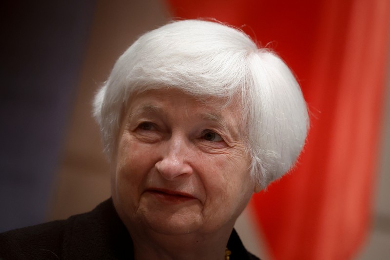 U.S. Treasury Secretary Janet Yellen looks on during a meeting with Chinese Vice Premier He Lifeng at the Diaoyutai State Guesthouse in Beijing, China, Saturday, July 8, 2023. Mark Schiefelbein/Pool via REUTERS