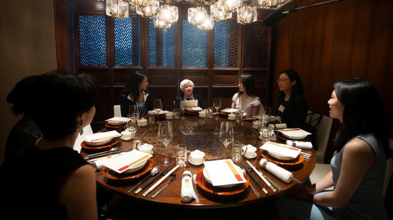 U.S. Treasury Secretary Janet Yellen looks on during a meeting with Chinese Vice Premier He Lifeng at the Diaoyutai State Guesthouse in Beijing, China, Saturday, July 8, 2023. Mark Schiefelbein/Pool via REUTERS