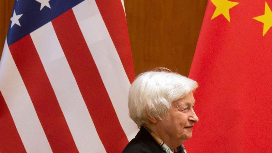 U.S. Treasury Secretary Janet Yellen looks on during a meeting with Chinese Vice Premier He Lifeng at the Diaoyutai State Guesthouse in Beijing, China, Saturday, July 8, 2023. Mark Schiefelbein/Pool via REUTERS