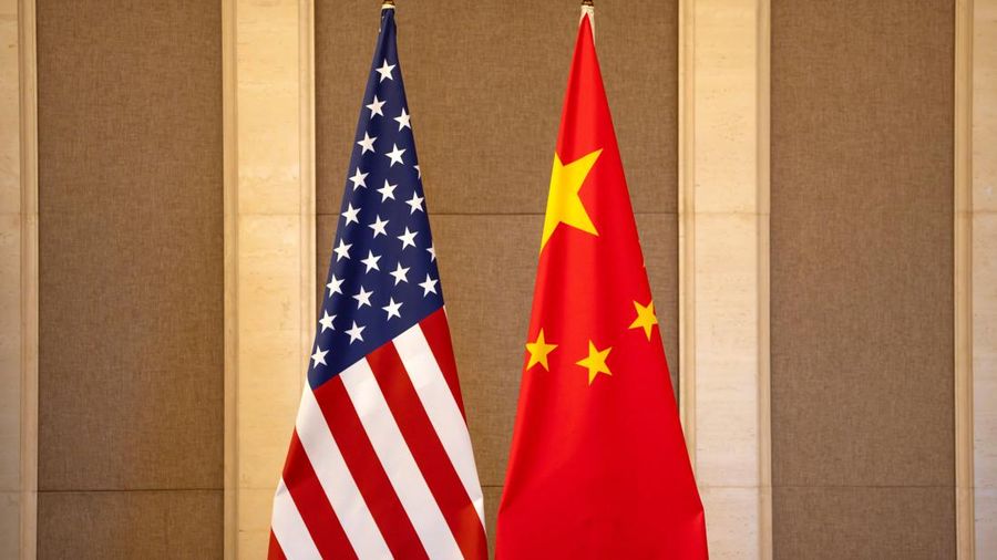 United States and Chinese flags are set up before a meeting between U.S. Treasury Secretary Janet Yellen and Chinese Vice Premier He Lifeng at the Diaoyutai State Guesthouse in Beijing, China, Saturday, July 8, 2023. Mark Schiefelbein/Pool via REUTERS