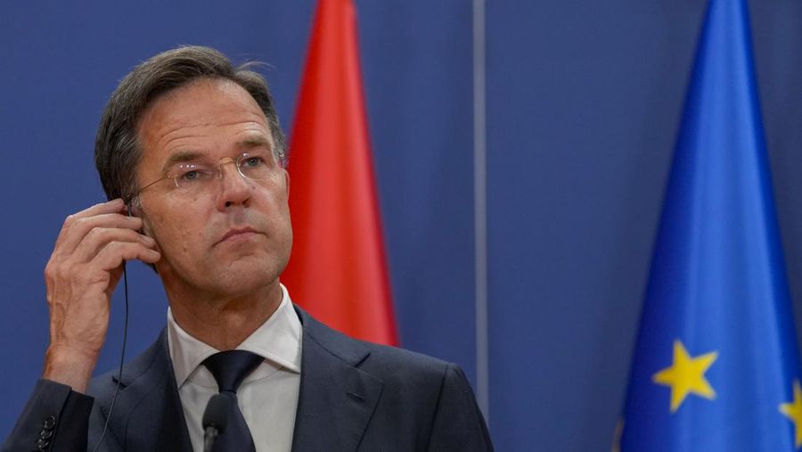 Netherland's Prime Minister Mark Rutte listens to a question during a press conference after talks with Serbia's President Aleksandar Vucic and Luxembourg Prime Minister Xavier Bettel at the Serbia Palace, in Belgrade, Serbia, Monday, July 3, 2023. Rutte and Bettel are on a one day visit to Serbia. (AP Photo/Darko Vojinovic)