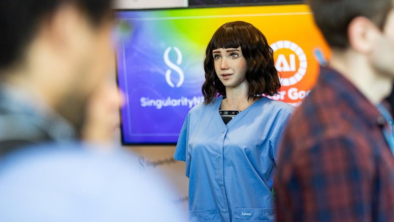 Humanoid robot 'Desmona' is pictured at AI for Good Global Summit, in Geneva, Switzerland, July 6, 2023. REUTERS/Pierre Albouy