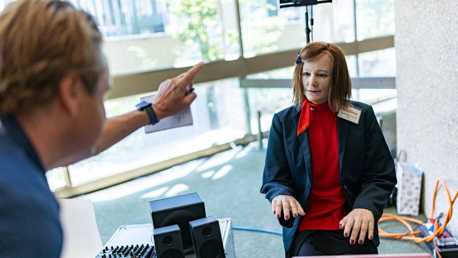 Humanoid robot 'Desmona' is pictured at AI for Good Global Summit, in Geneva, Switzerland, July 6, 2023. REUTERS/Pierre Albouy