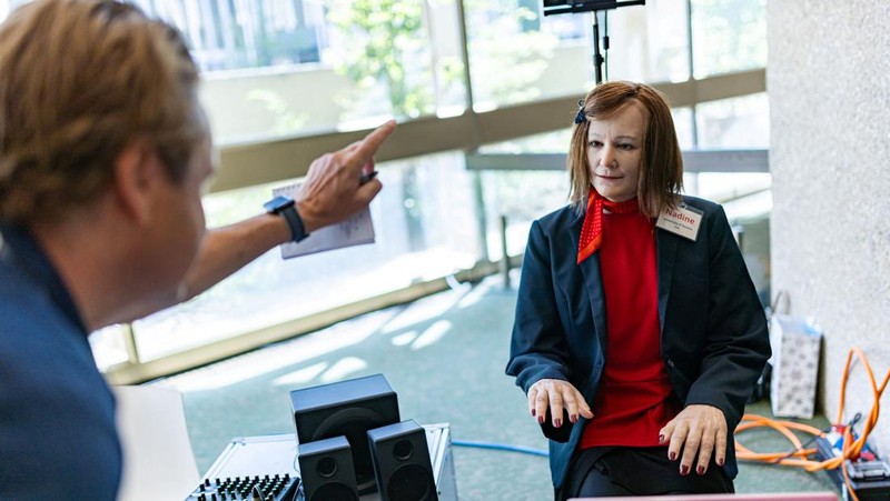 Humanoid robot 'Desmona' is pictured at AI for Good Global Summit, in Geneva, Switzerland, July 6, 2023. REUTERS/Pierre Albouy